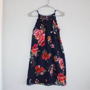 I.N. San Francisco Navy Red Rose Halter Scallop Dress in size XS